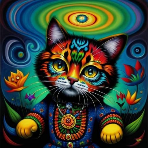 Psychedelic Cats in Oil: A Colorful Vision