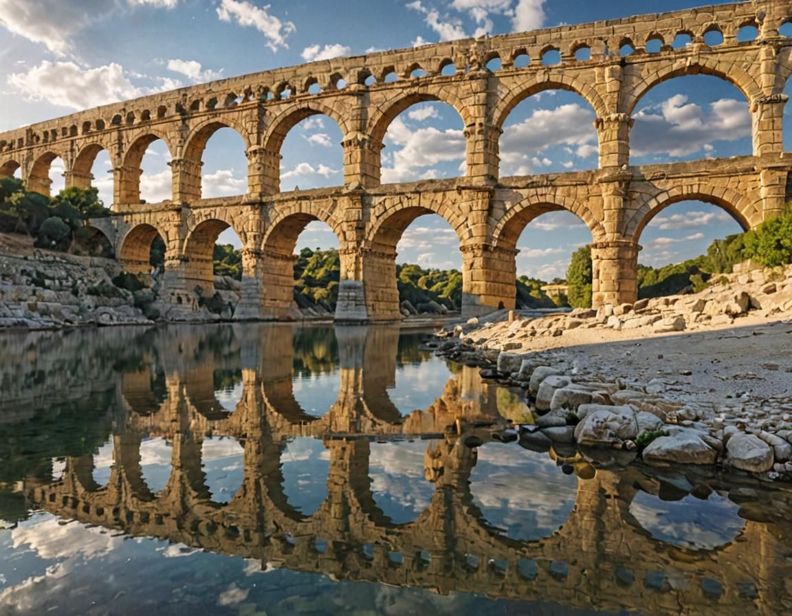 Pont du Gard Aqueduct on a Sunny Day