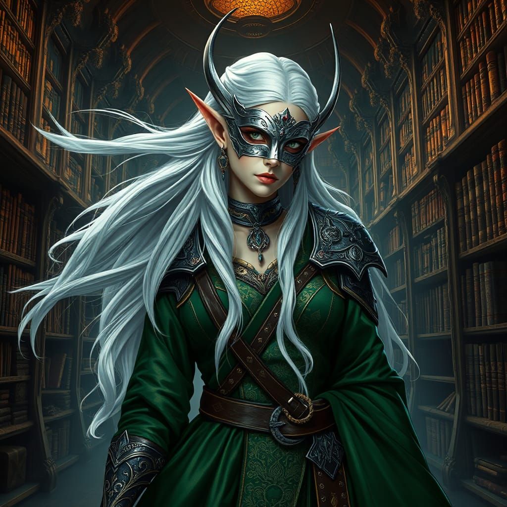 High-Elf in Library: Fantasy Matte Painting