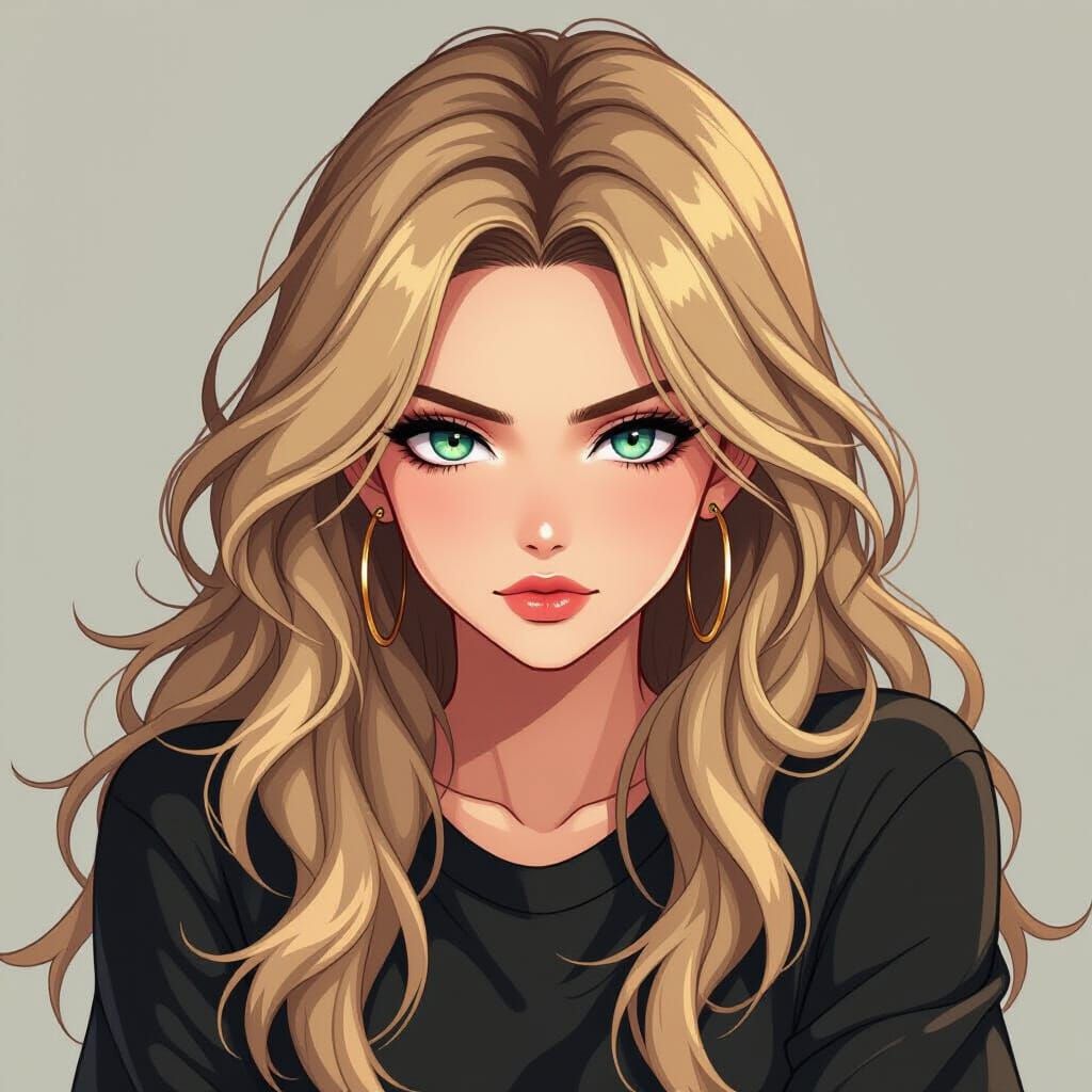 Rebellious Anime Woman with Messy Blonde Hair