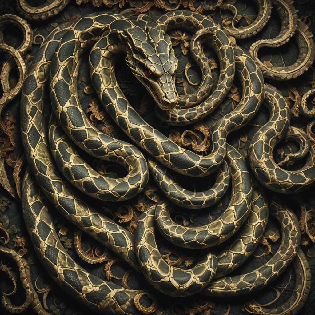 Demonic Snake Coiled in Fractal Pattern