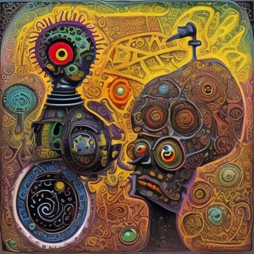 Dada Opera with Levitating Figures in Mexican Plaza