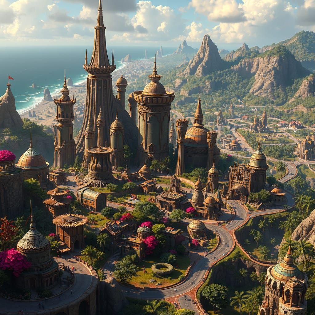 African Fantasy City with Sci-Fi Elements and Organic Archit...