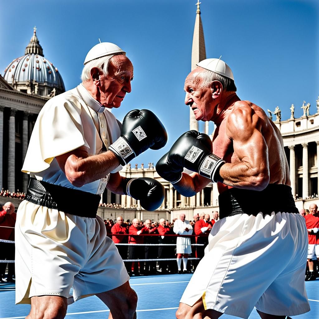 Pope Boxing Match in Vatican City: Cinematic Photo