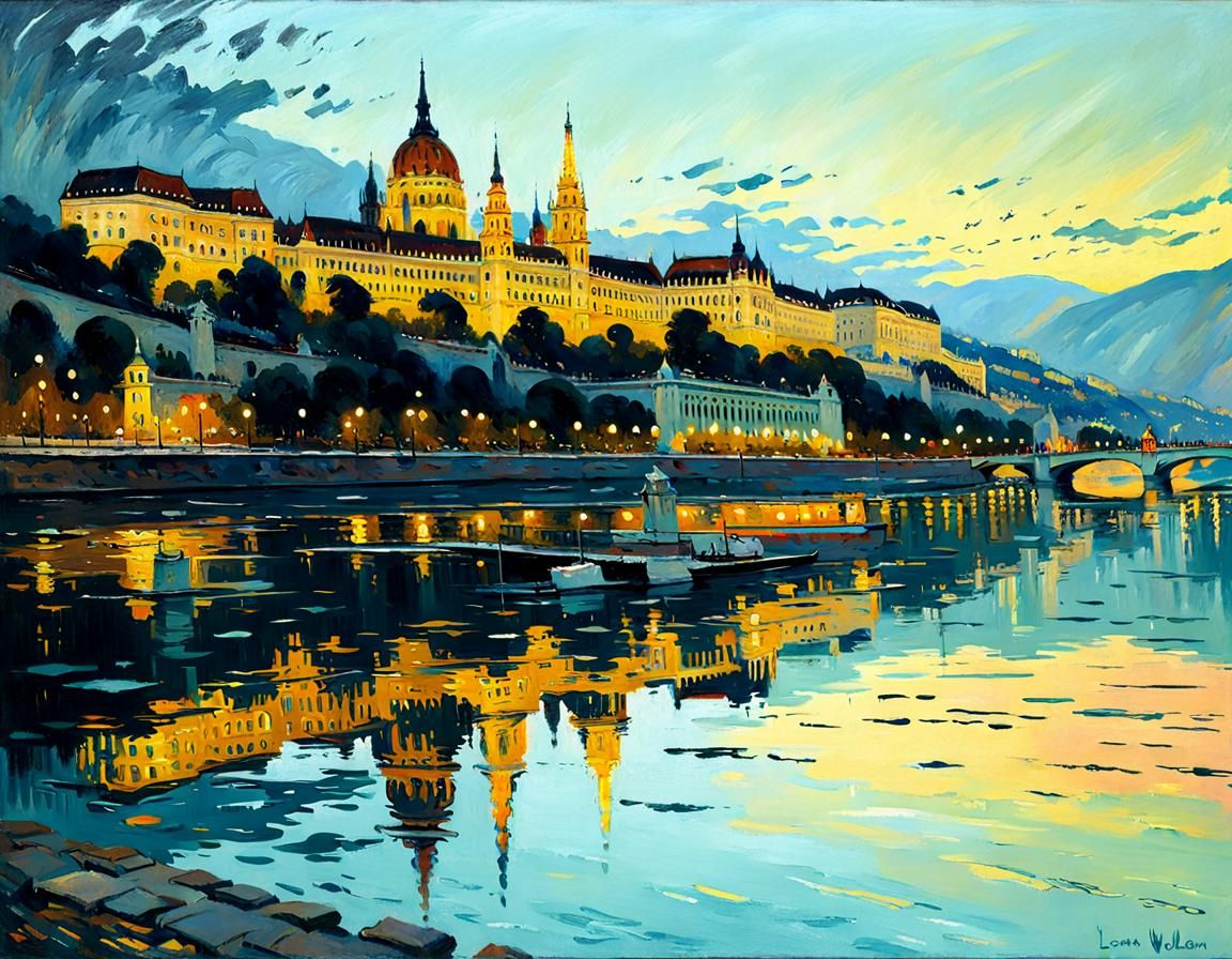Budapest Reflection on the Danube: Impressionistic Style