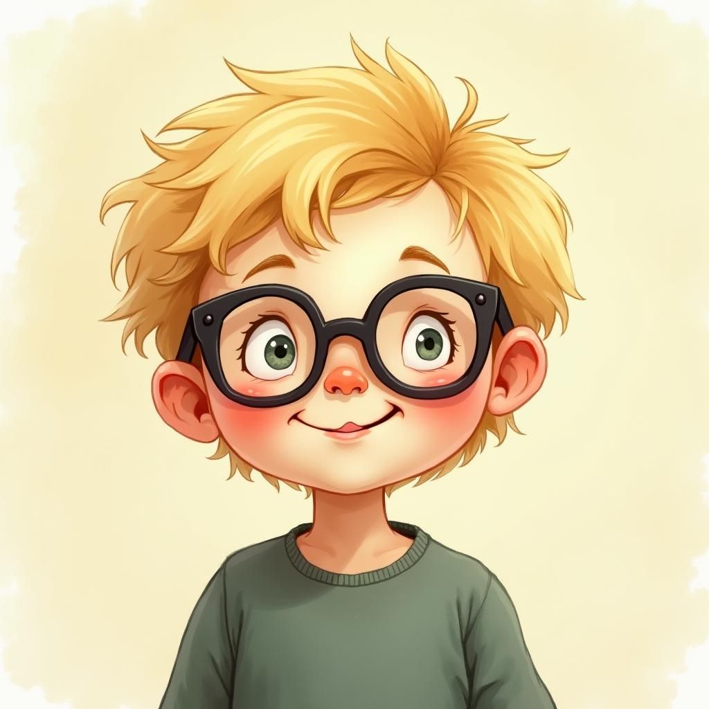 Mischievous Blond Boy with Glasses: Children's Illustration