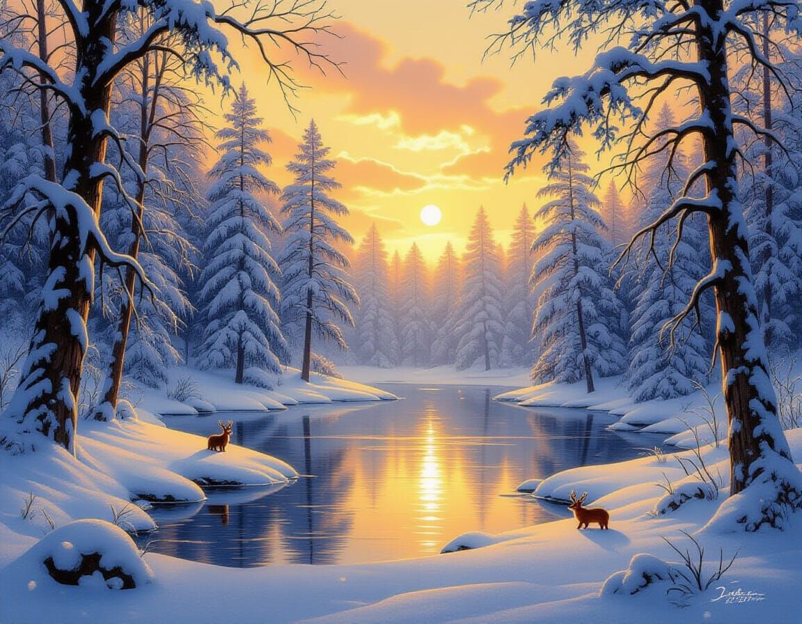 Winter Snow Forest in Luminist Style