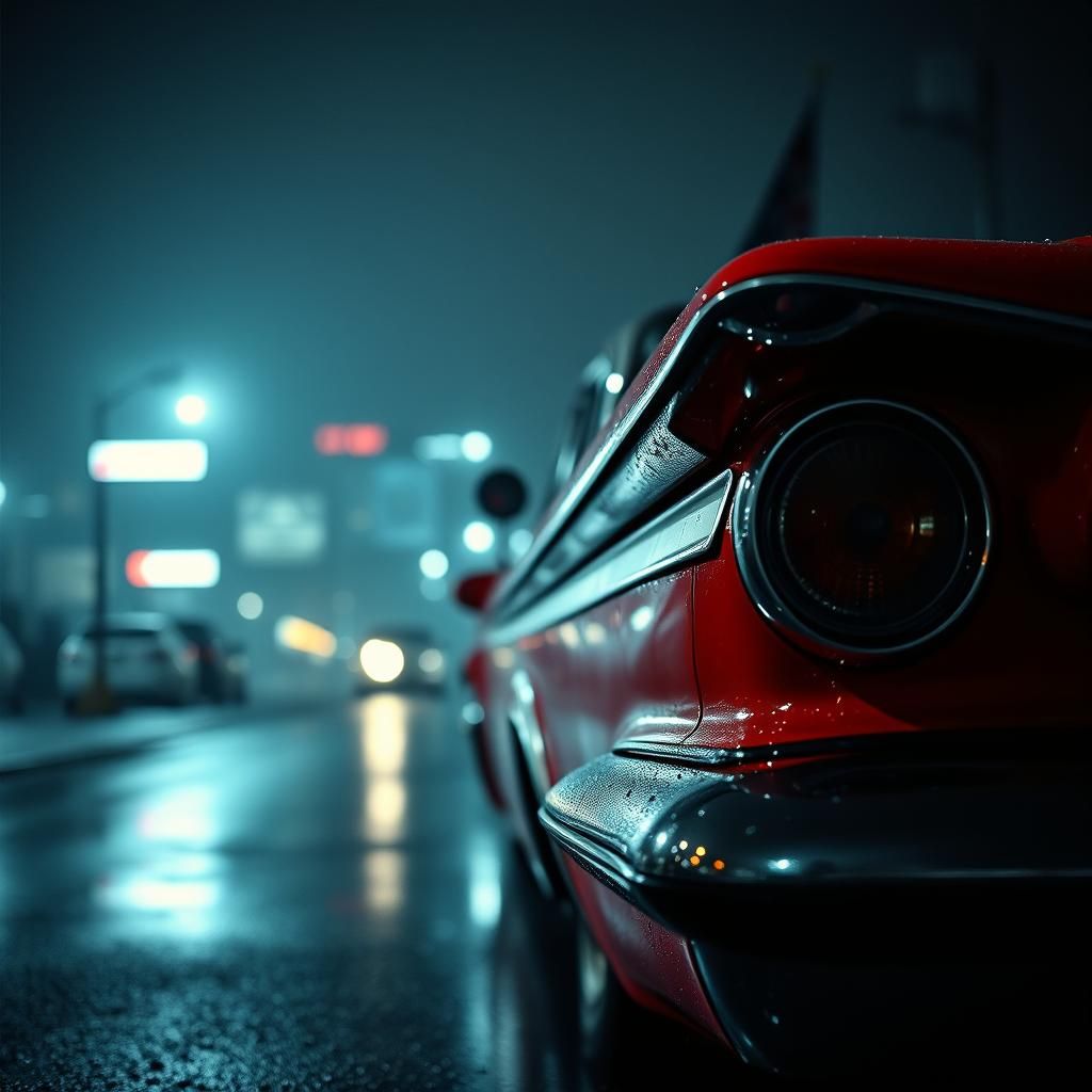 1958 Plymouth Fury in Stormy Night Cityscape