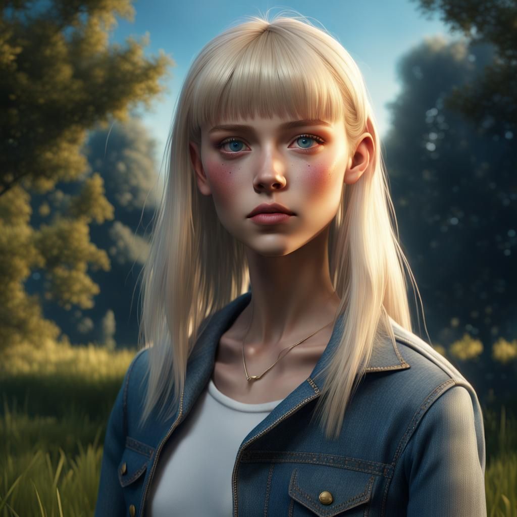 Blonde Teenager on Lawn: Fantastical Digital Art
