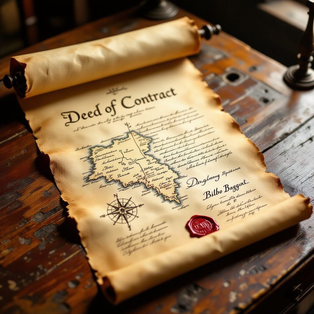 Vintage Shire Deed of Contract in Elvish Script