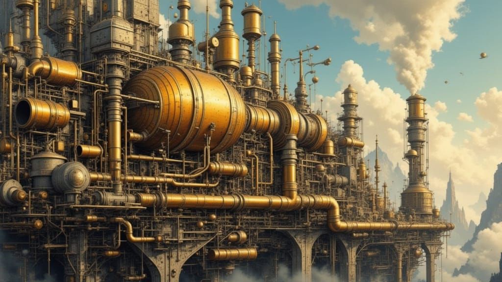 Steampunk Engine Reaches for the Sky in Golden Hour