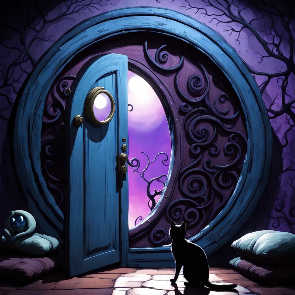 Coraline door portal to the other world ,circle blue,purple,...
