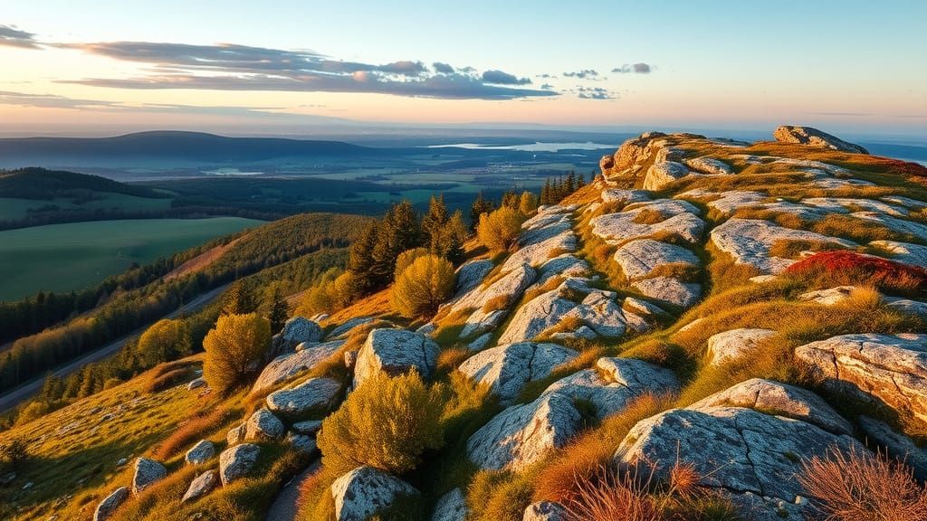 French Landscape at Dusk on the Granite Millevaches Plateau