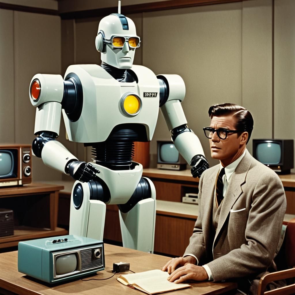 Clark Kent Berated by Perry White Bot in 1950s Style