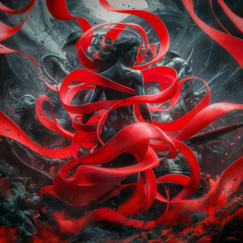 Barbarian Woman in Baroque Style with Red Ribbons