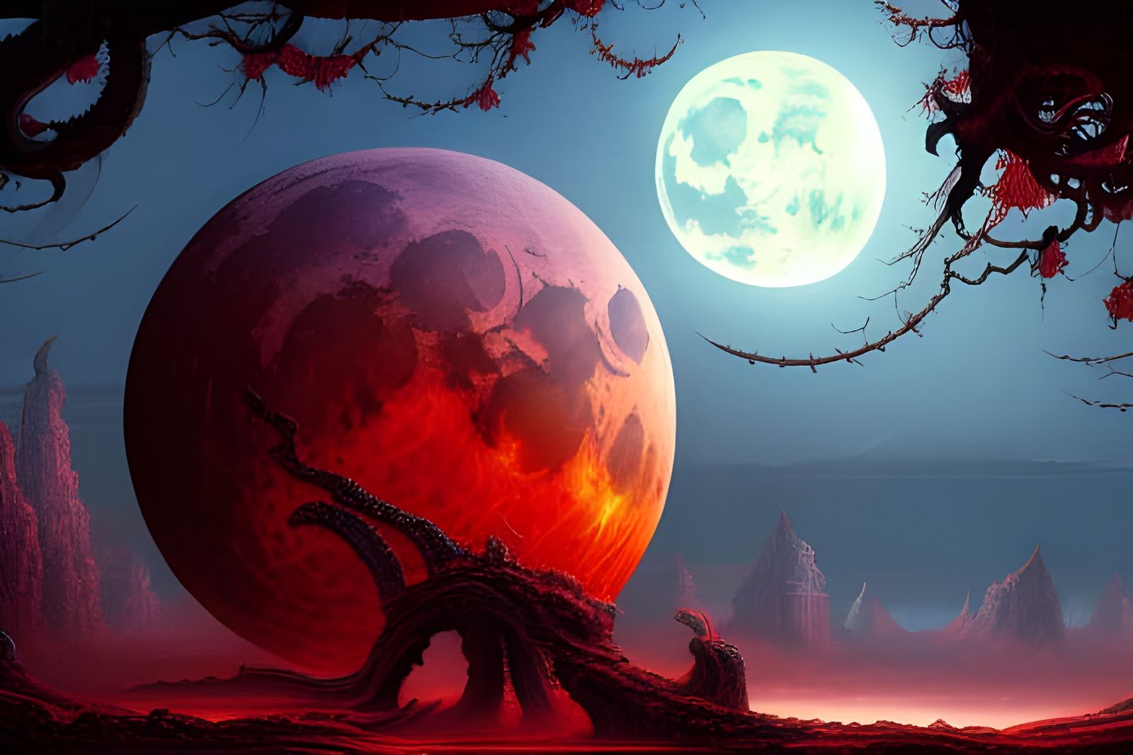 Epic Fantasy Illustration of a Blood Moon