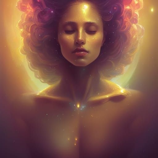 Galactic Woman Holding Earth: Hyperdetailed Portrait
