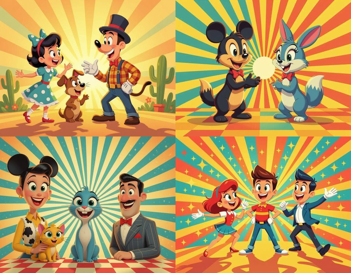 Vintage Cartoon Scene in Vibrant 3D Digital Art Style