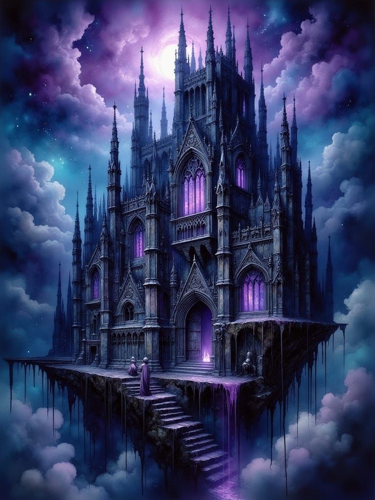 Surreal Gothic Cathedral Rises from Stormy Abyss in Haunting...