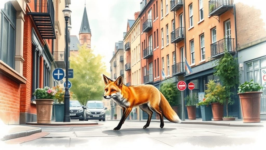 Romantic Fox Strolls Through Bristol's Urban Landscape in Wa...