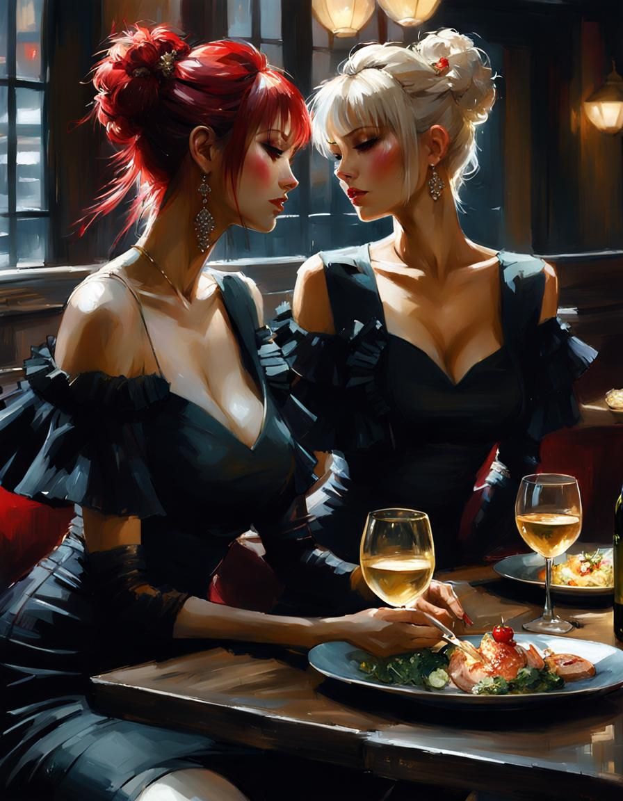Two Women Embrace Over Dinner, Ultra-HD
