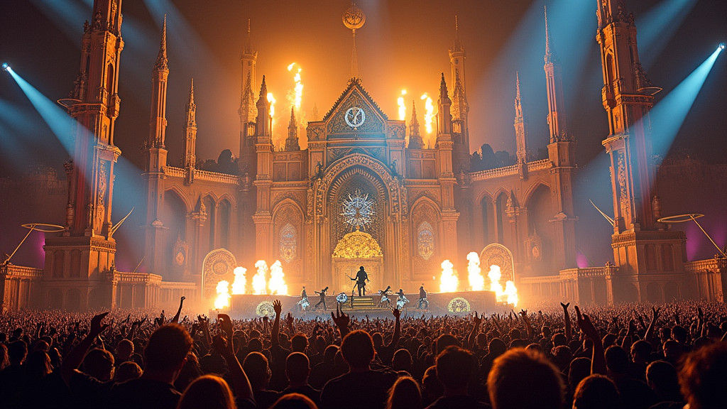 Epic Metal Band Performs Under Neon-Lit Stage