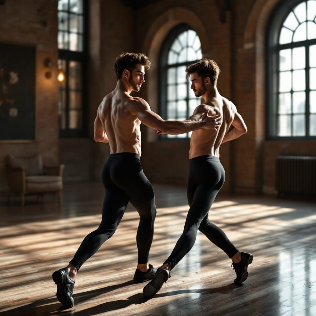 Two Men Dancing Paso Doble in Loft Studio