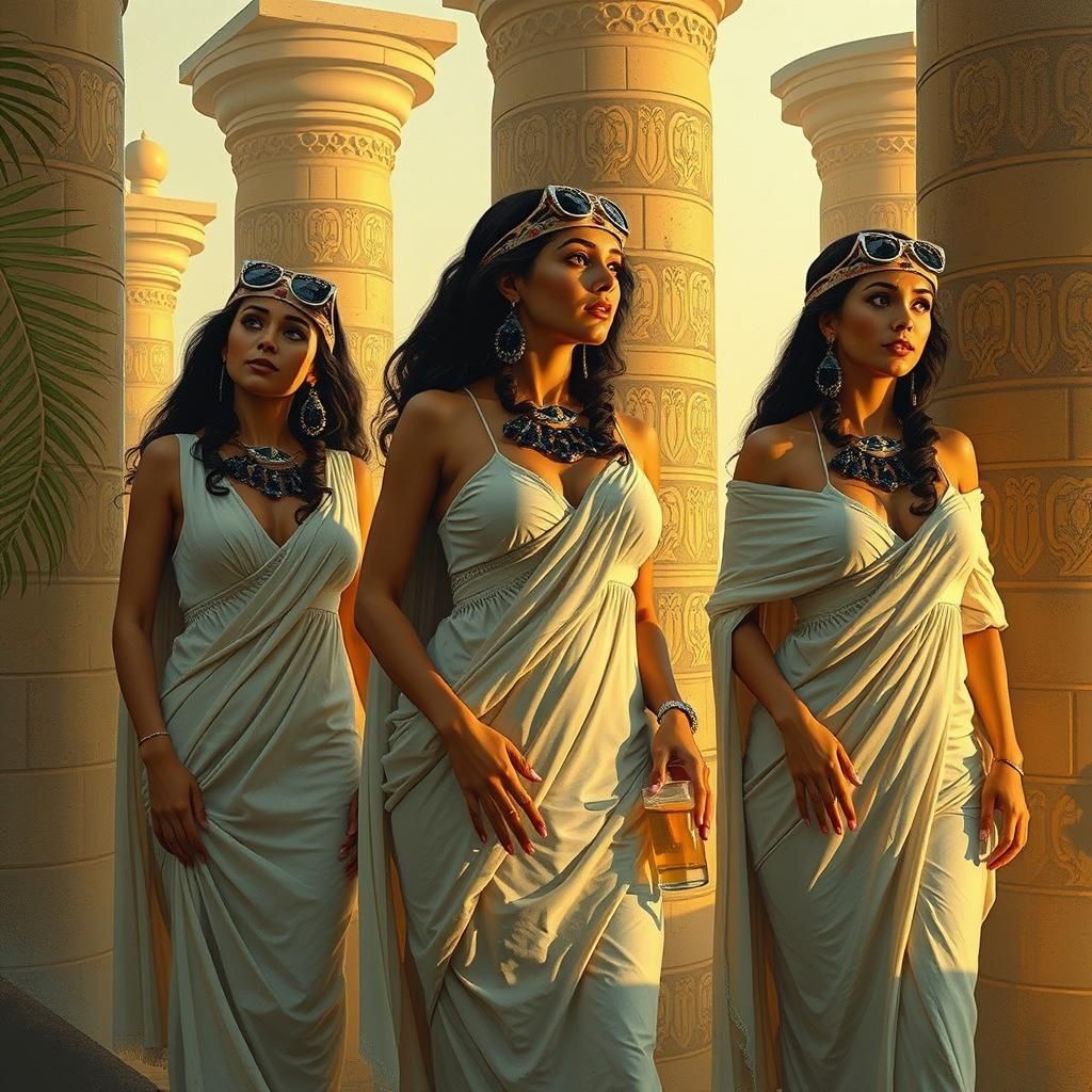 Vintage Pin-Up Woman at Sunset Beach Bar