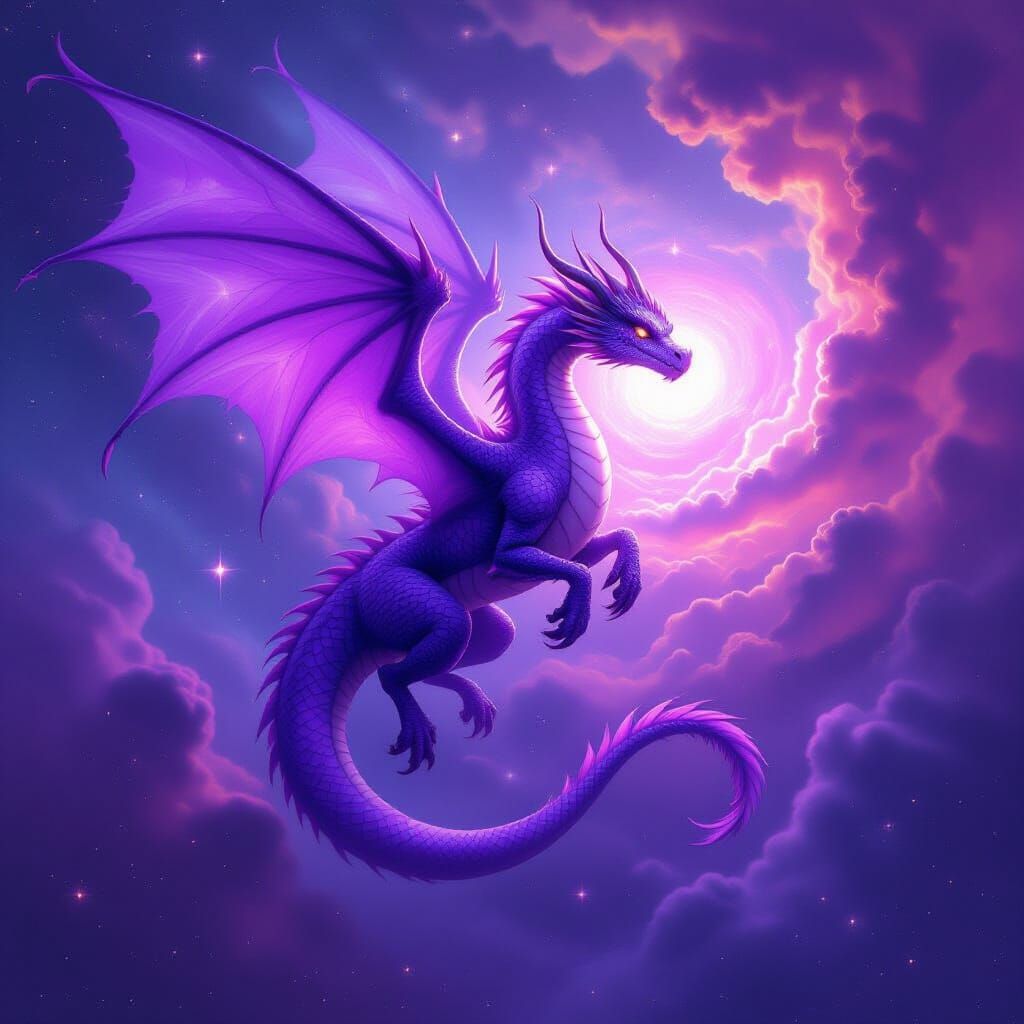 Celestial Dragon Spirals Through Nebula in Fantasy Art