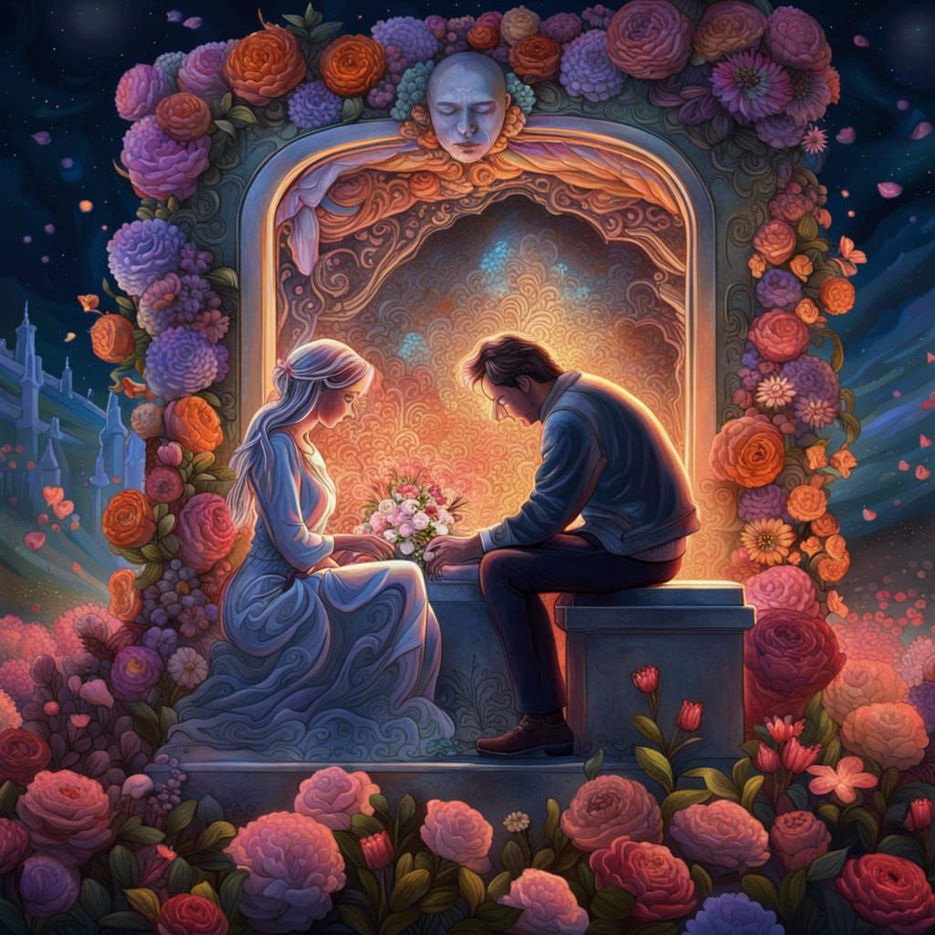 Futuristic Man Honors Wife's Memory with Flowers