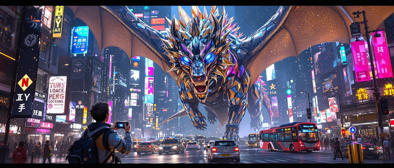 Cyberpunk Dragon Dominates Futuristic Metropolis