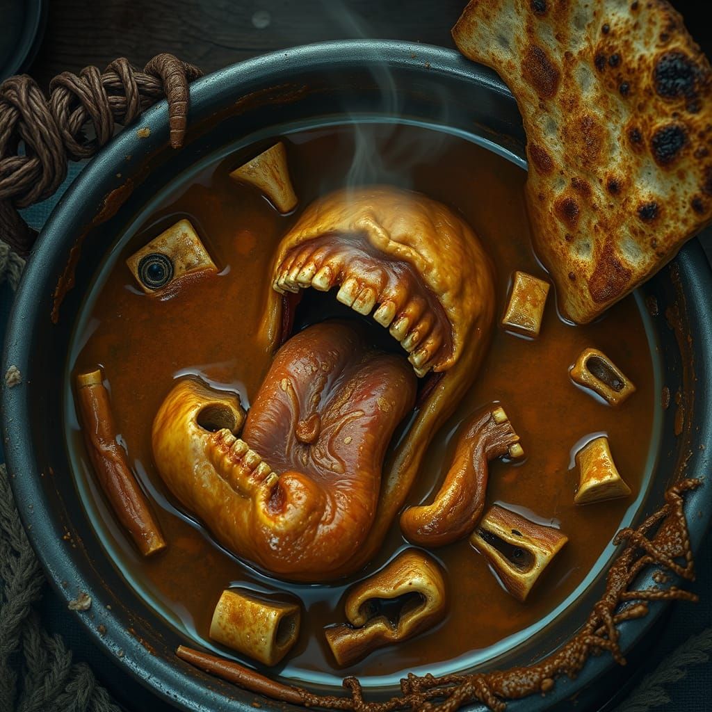 Grotesque Curry Cauldron with Human Remains