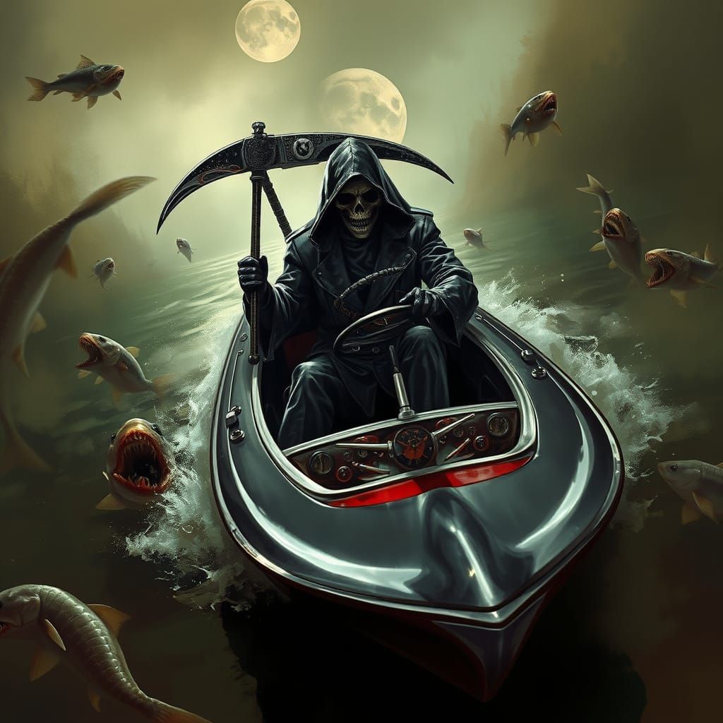 Dark Reaper Speedboat Battles Toxic Piranhas in Biomechanica...
