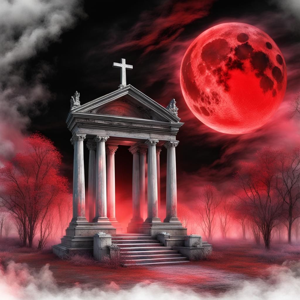 Eerie Cemetery Portal with Bioluminescent Moon