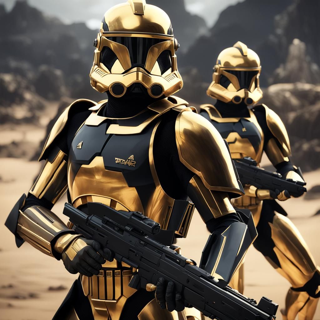 Black and Gold Phase 2 Clone Troopers in 3D Anime Art