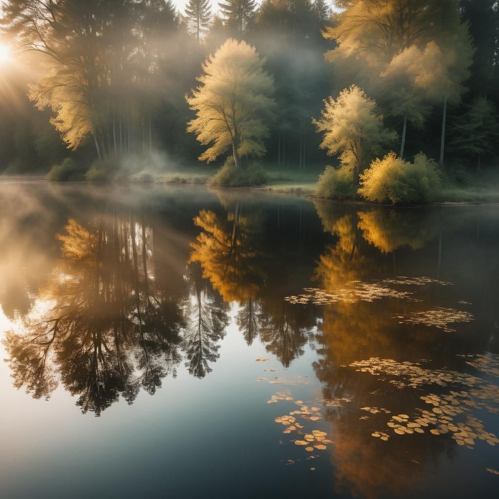 Woodland Lake Sunset: Aerial Drone Photography