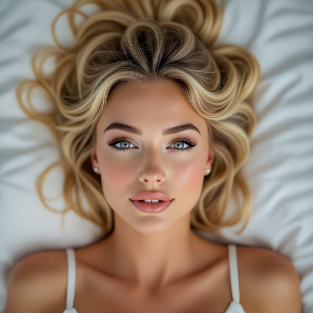 Blonde Woman with Anticipatory Gaze, Photorealistic Image