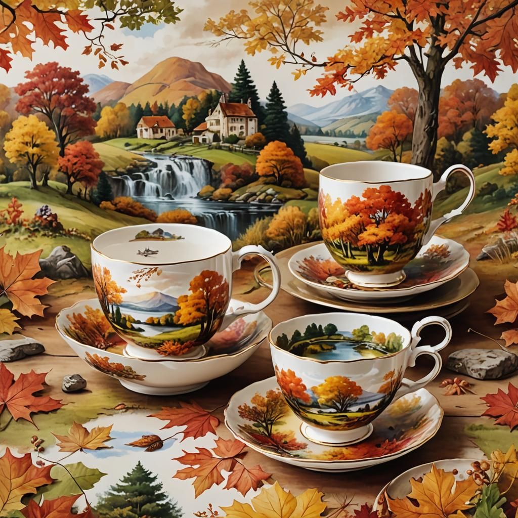Autumn Landscape in Decorative Cup