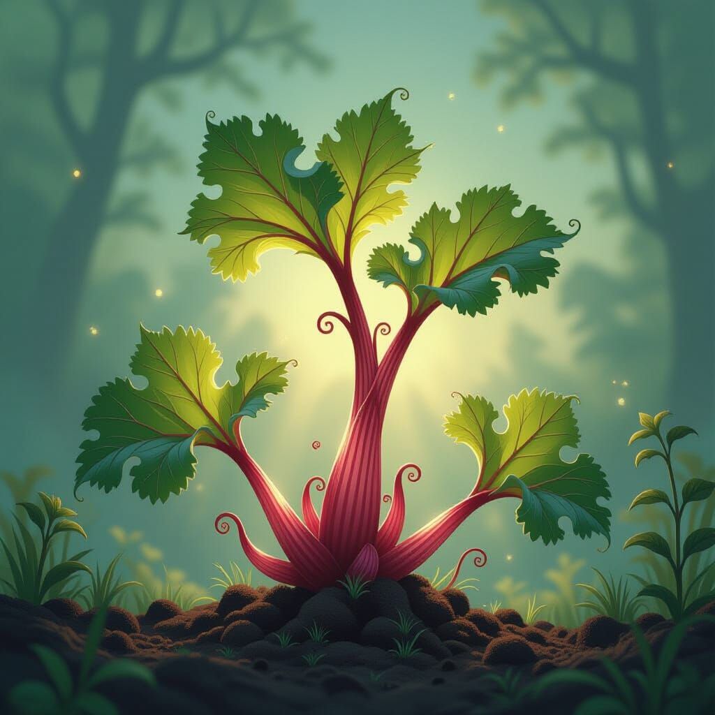 Whimsical Rhubarb Plant in Dark Fantasy Style