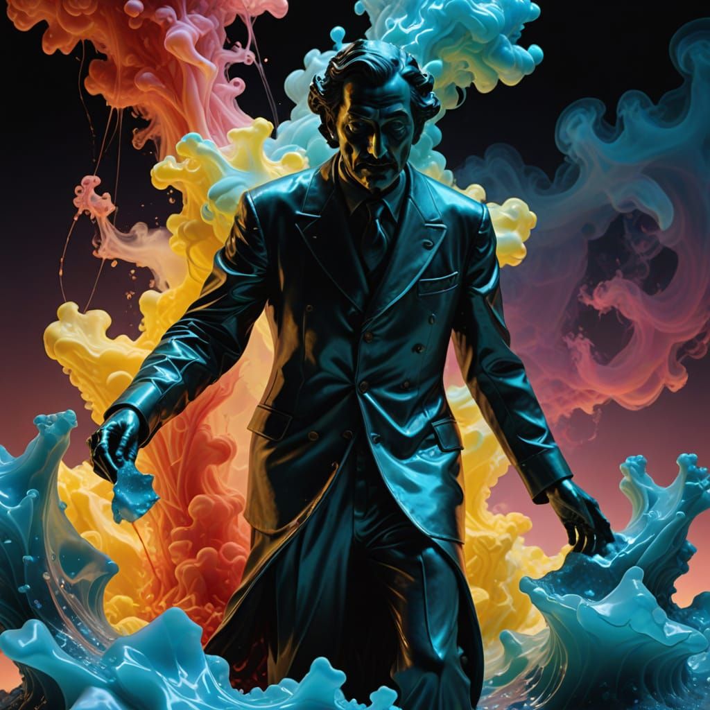 Dissolving Statue: Surreal Digital Art in Spectral Colors