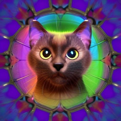Kaleidoscopic Cat Face in Detailed Digital Art