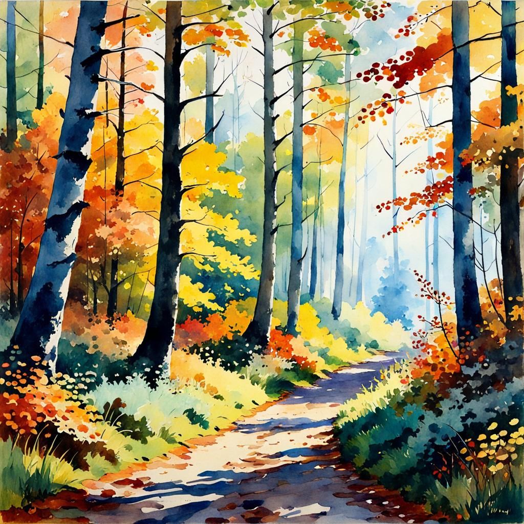 Autumn Forest in Watercolor Painting Style