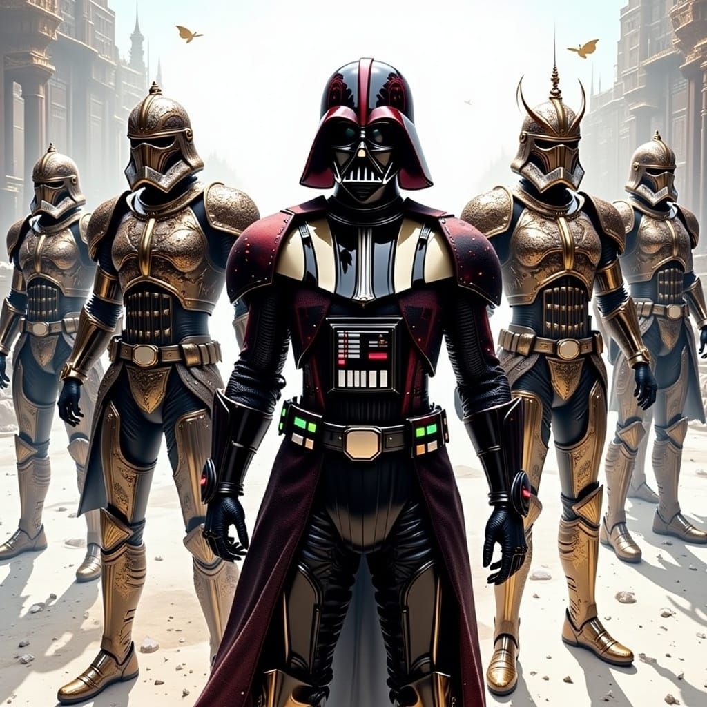 Dark, Ominous Darth Vader Silhouette in Cyberpunk Dystopia