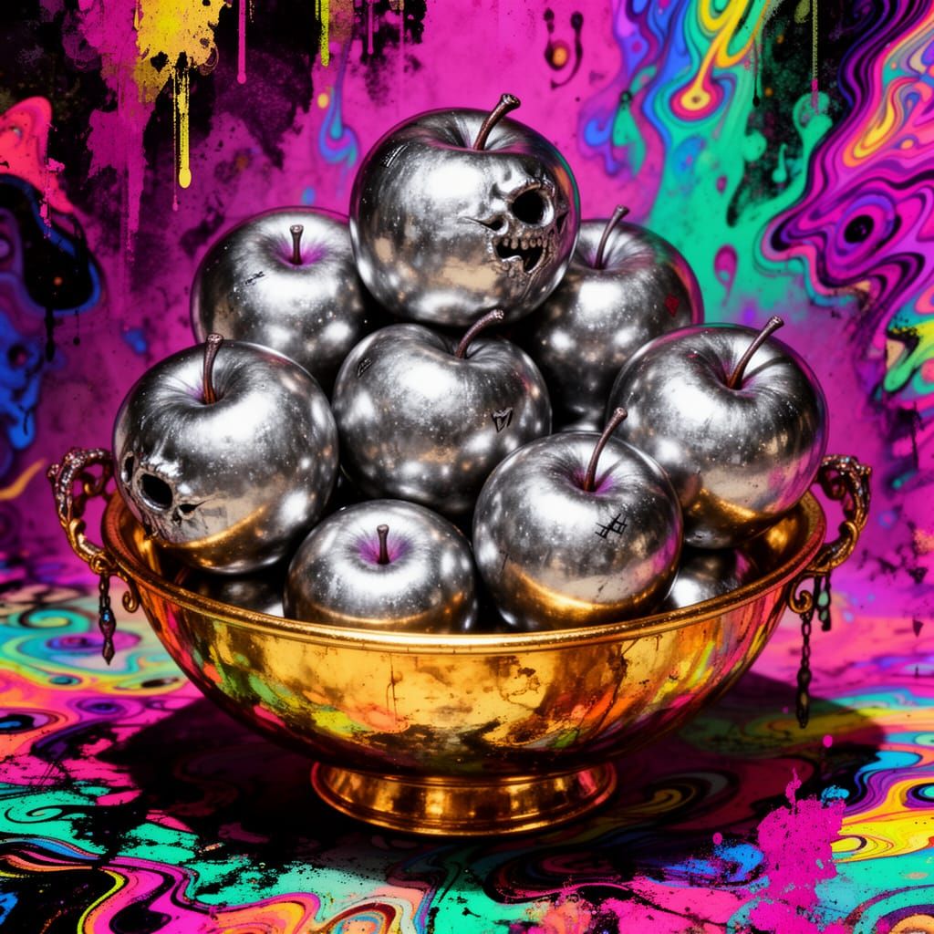 Eerie Silver Apples in Golden Bowl, Psychedelic Grunge Style