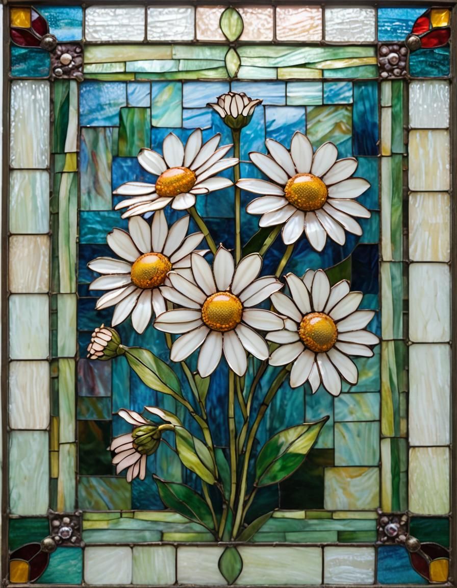 Ox-Eye Daisy in Traditional Stained Glass Art