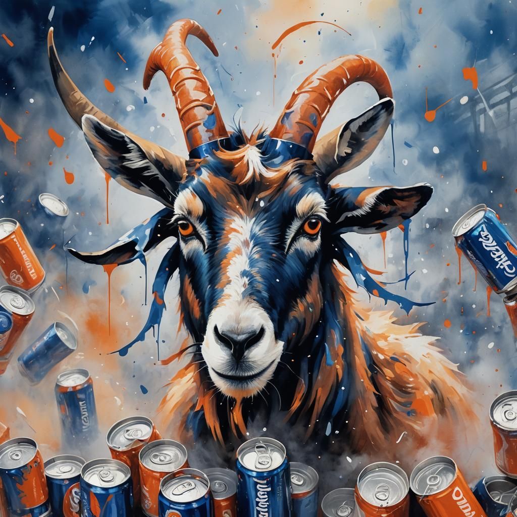 Goat Opens Soda Cans: Abstract Expressionist Stadium Scene
