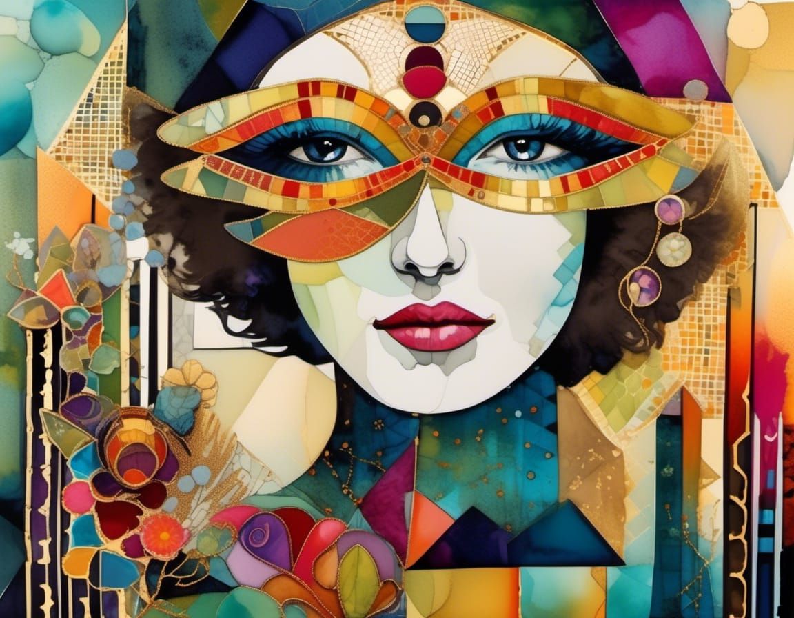 Venetian Flapper Girl in Surreal Collage Style