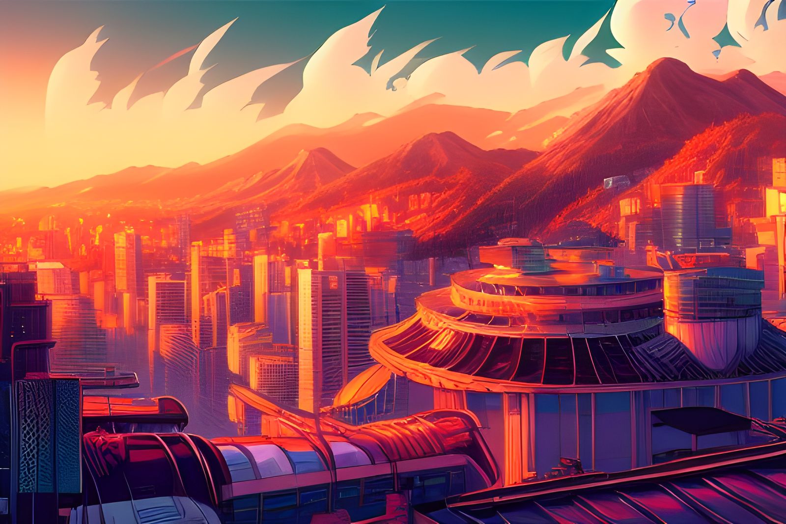 Anime Waifu Cityscape by Dan Mumford