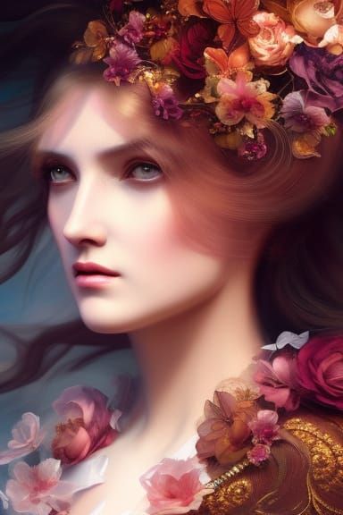 Steampunk Woman Portrait with Floral Details