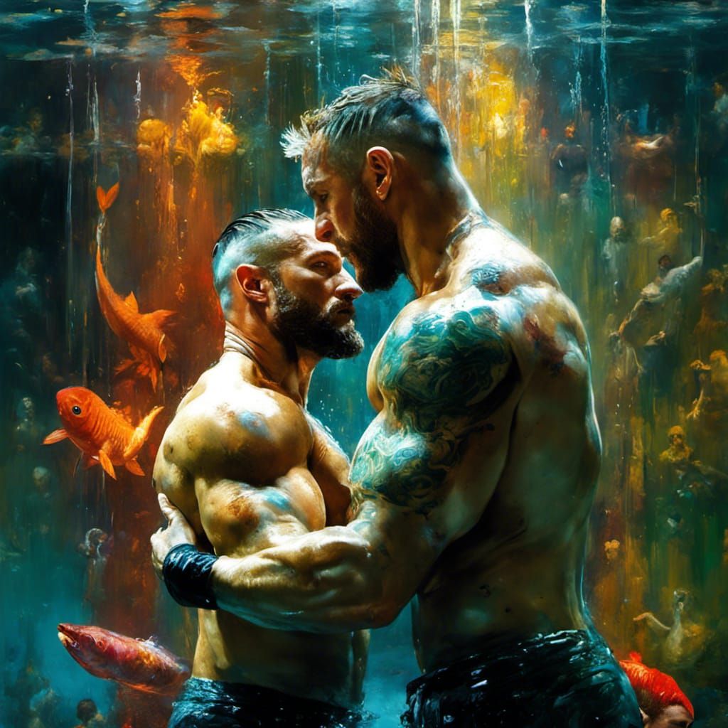 Mermen in an Underwater Shower: Hyperrealistic Digital Art